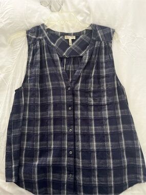Joie 100% Cotton Plaid Sleeveless Button-Front Blouse.